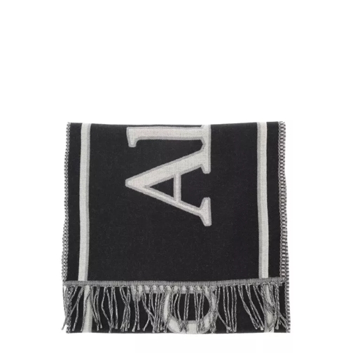 Alexander McQueen Black And White Scarf With Varsity Logo In Wool Black 