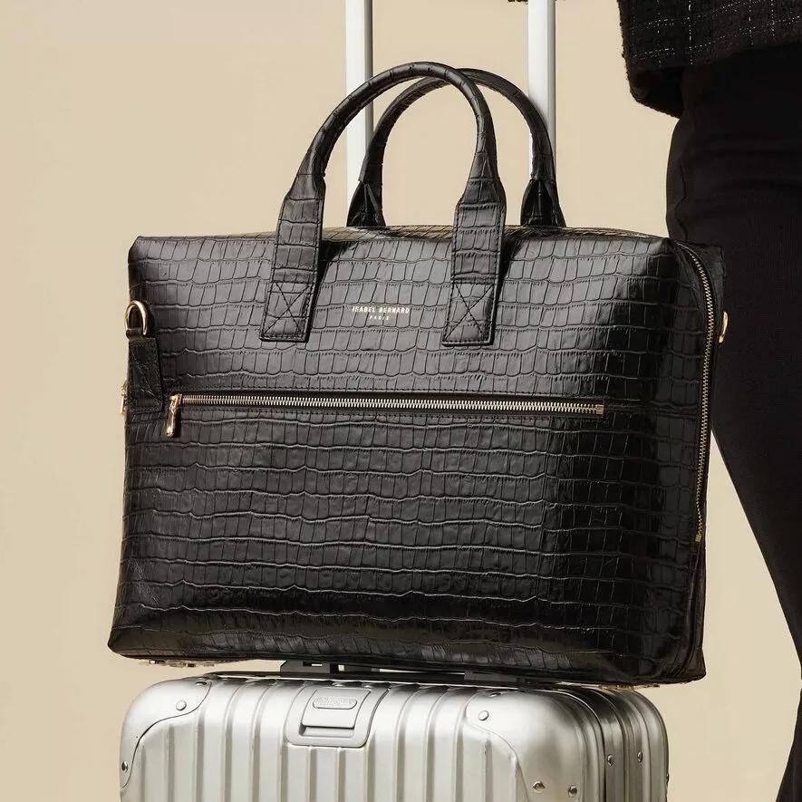Isabel Bernard Aktetas Honoré Anique croco black calfskin leather handbag in zwart
