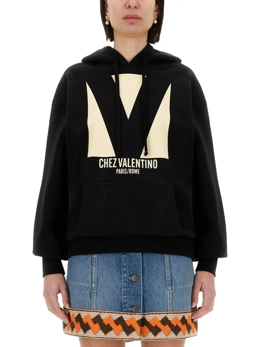 Thumbnail - Valentino Garavani - Relaxed Fit Cotton Hoodie - Größe XS - schwarz