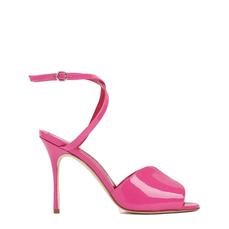 Manolo Blahnik Sandales Pink Patent Calf Leather Hourani Sandal Pink