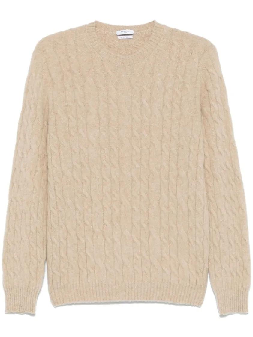 Thumbnail - Boglioli - Light Beige Cable Knit Sweater - Größe XXL - braun