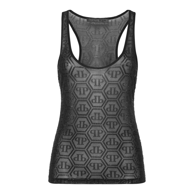 Philipp Plein Top Tank-Top Monogram Mit Schmucksteinen schwarz