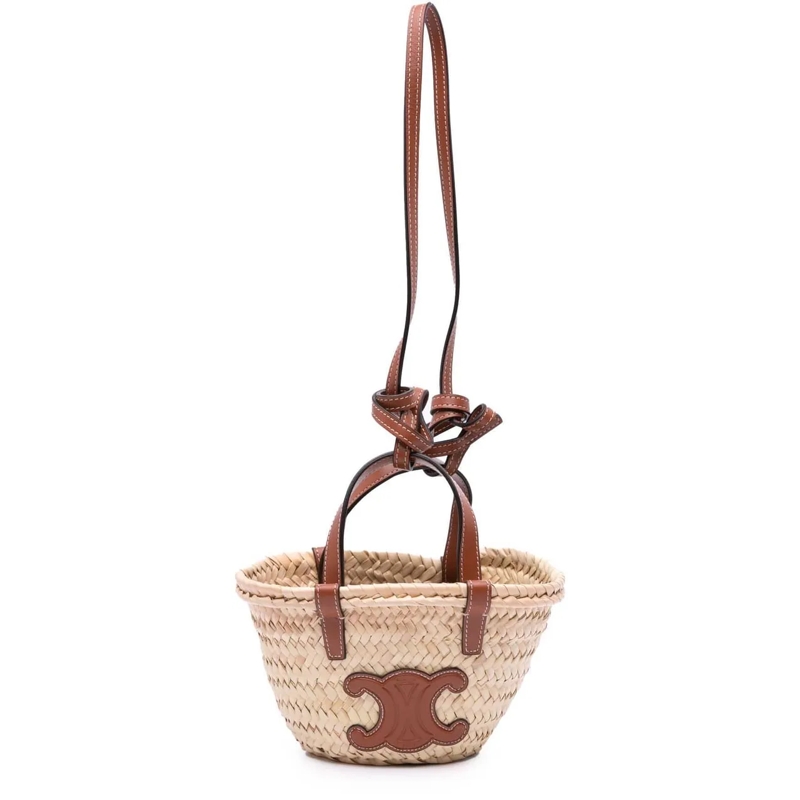 Celine Schultertasche Nano Raffia Cuir Triomphe Classic Panier Tote braun