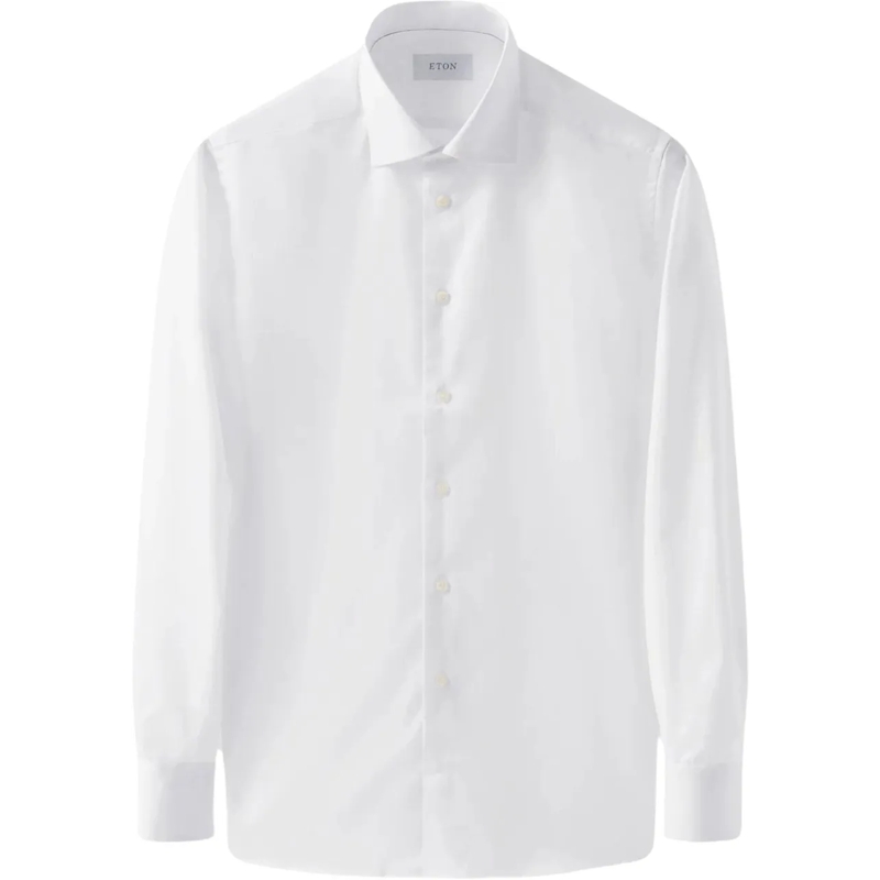 Eton Polo shirt Eton Solid Signature Twill Shirt Lange Mouw Overhe weiß