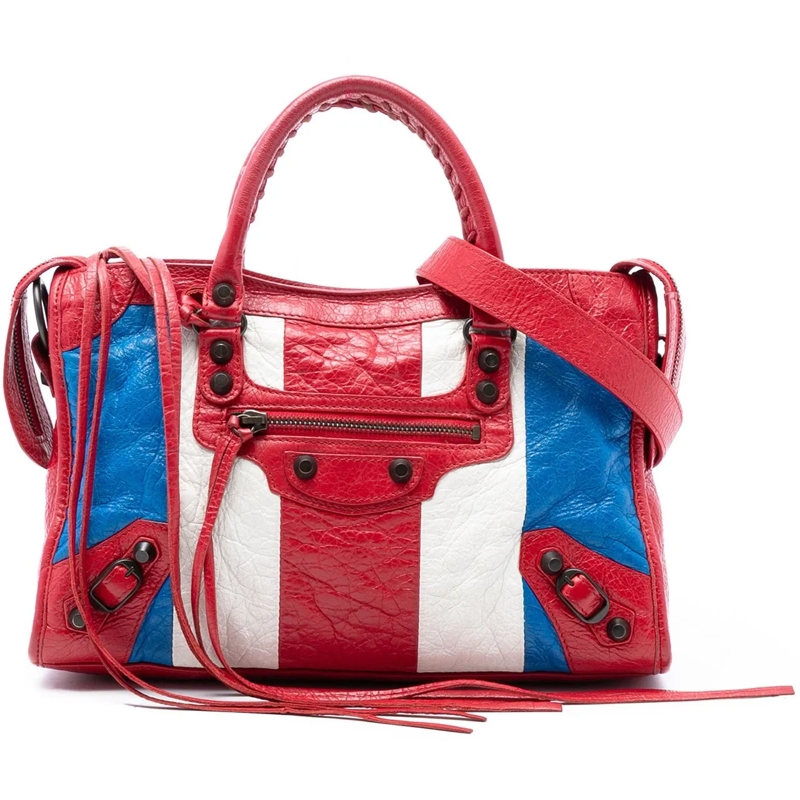 Balenciaga Schultertasche Small Lambskin Motocross Classic Striped City Satc rot