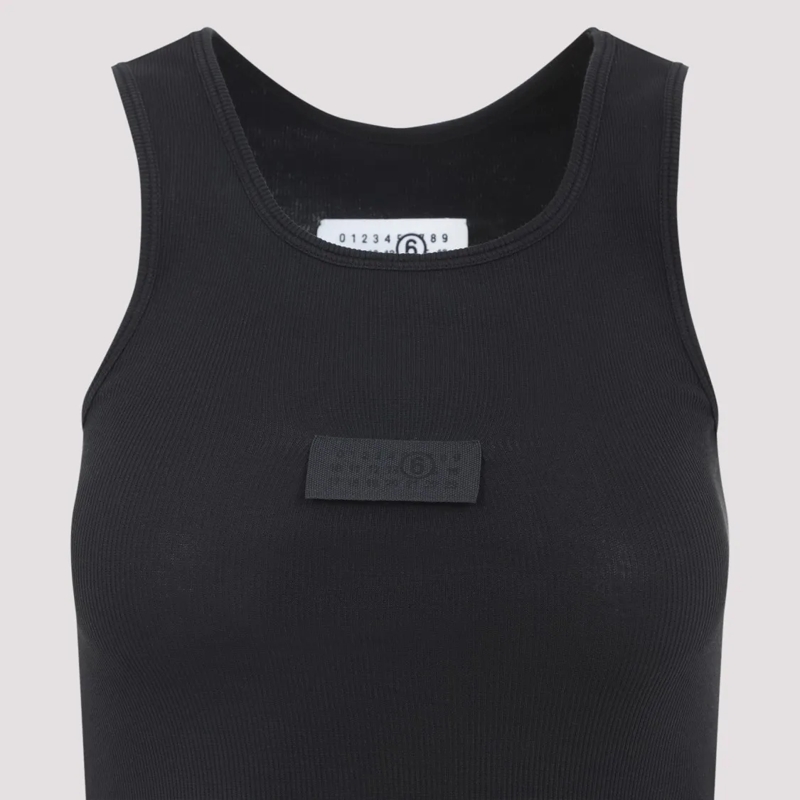 MM6 Maison Margiela Top Fitted Sleeveless Tank With Rectangular Patch Deta Black(Image 5)