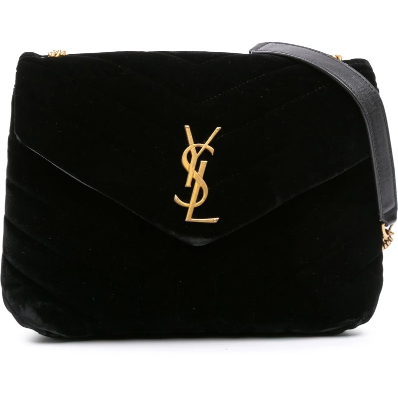 Saint Laurent Schultertasche Small Matelasse Velvet Monogram LouLou Crossbody schwarz