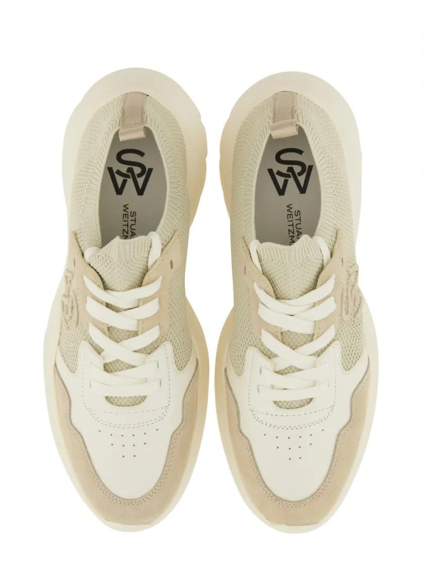 Thumbnail - Stuart Weitzman Low-Top Sneaker - Textured Mesh And Leather Sneakers With Chunky Sol - Gr. 39 (EU) - in Weiß - für Damen
