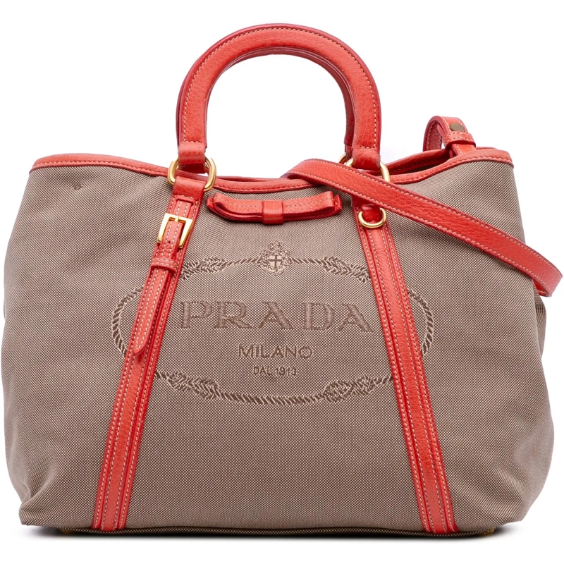 Prada Schultertasche Canvas Canapa Logo Bow Satchel braun