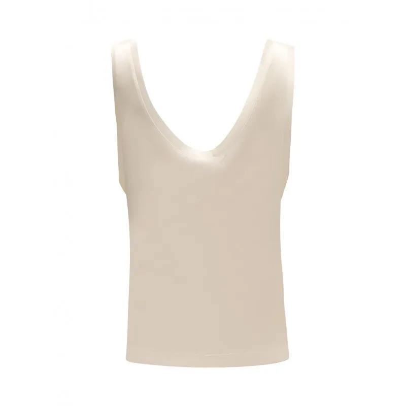 Sleep No More Bluse Sleeveless White Silk Top With Deep V-Neckline Neutrals