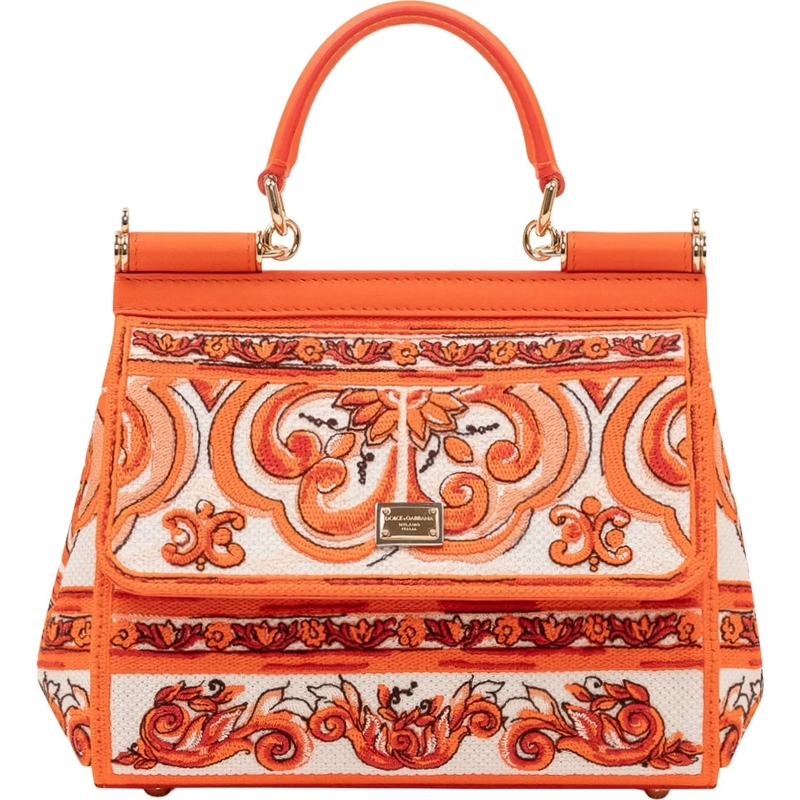 Dolce&Gabbana Tote Borsa a Mano Sicily Piccola con Ricamo Ornamentale orange