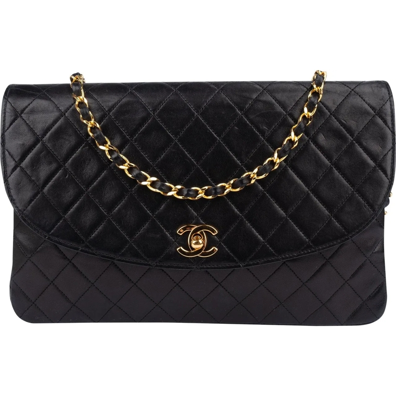 Chanel Tote Chanel Quilted Lambskin 24K Gold Single Flap Shoul schwarz