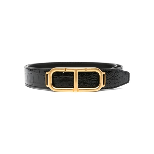 Tom Ford Gürtel Shiny Printed Croc Stadium T Belt Black