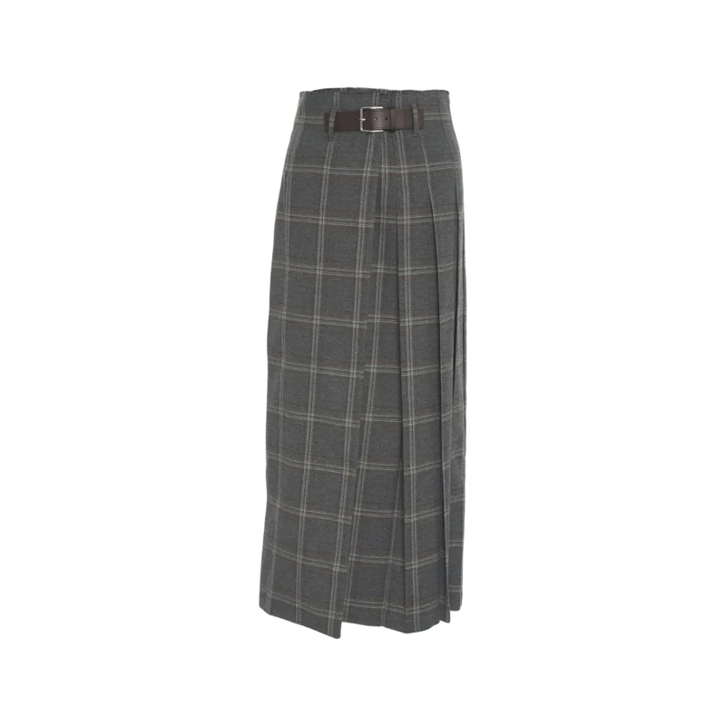 Department Five Minirok Maxi Skirt With Captivating Check Pattern And Plea Grey
