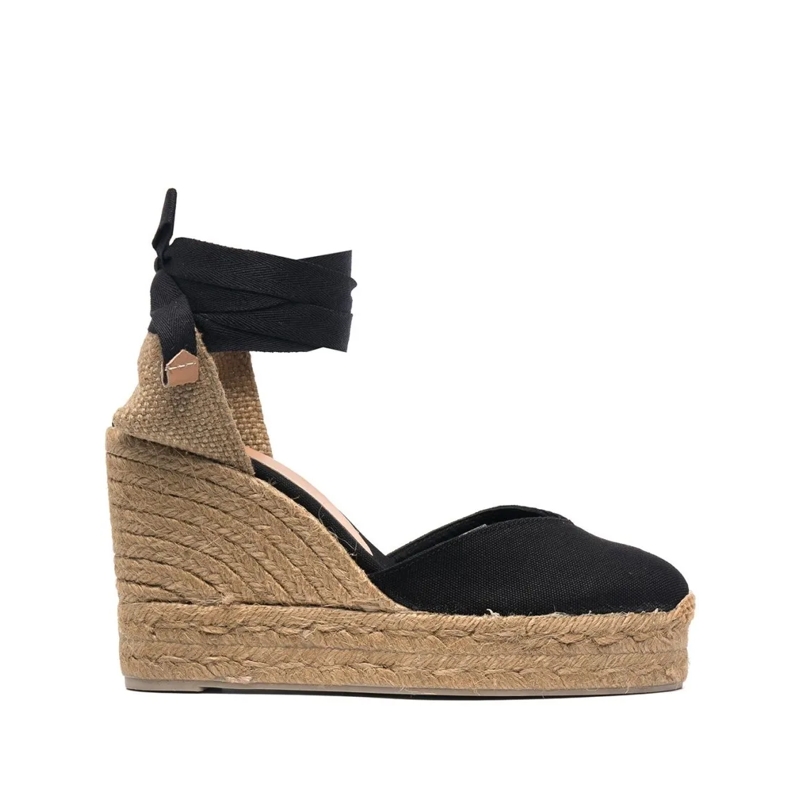 Castaner Sandalen Black Wedge Sandals With Ribbon Closure Neutrals