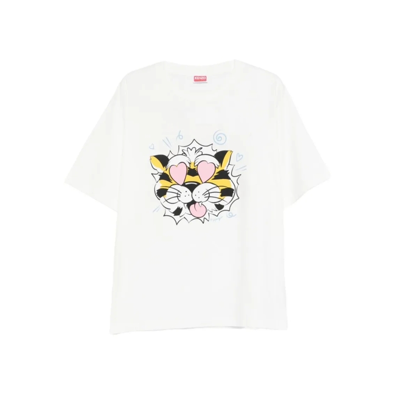 Kenzo T-Shirt Loose-Fitting Graphic T-Shirt With Cartoon Tiger D White