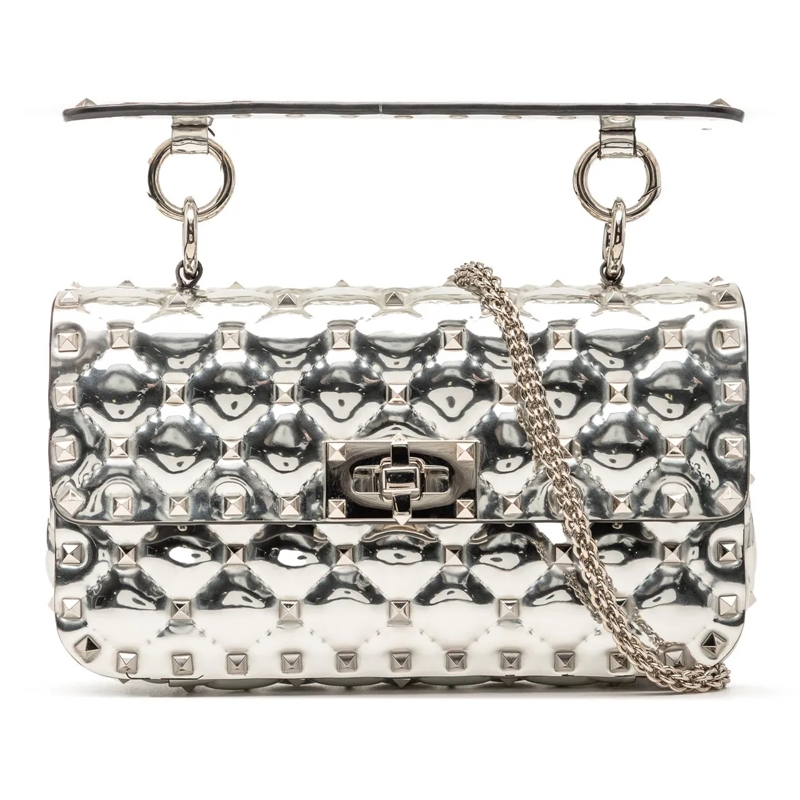 Valentino Garavani Schultertasche Small Patent Rockstud Spike Satchel silber