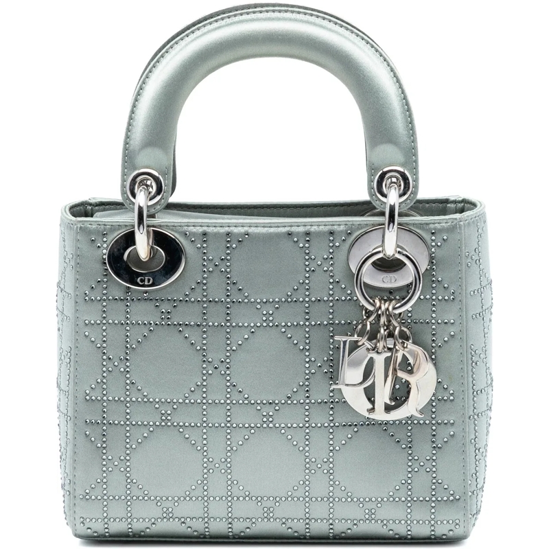 Christian Dior Schultertasche Mini Satin Cannage Strass Crystal Embellished Lady grau