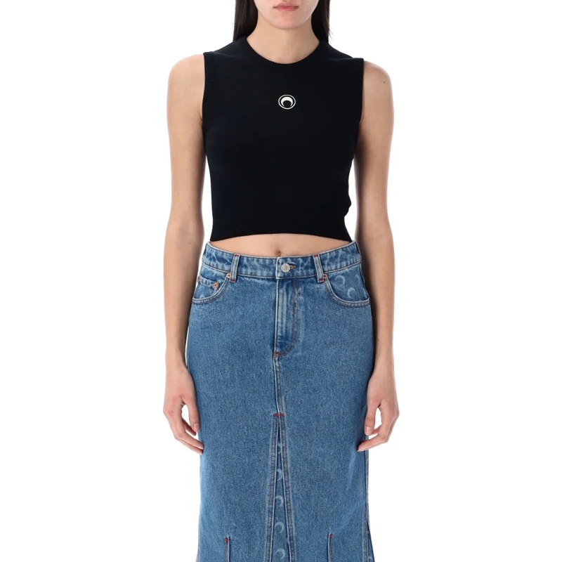 Marine Serre Pullover Moon Logo Knit Vest Black