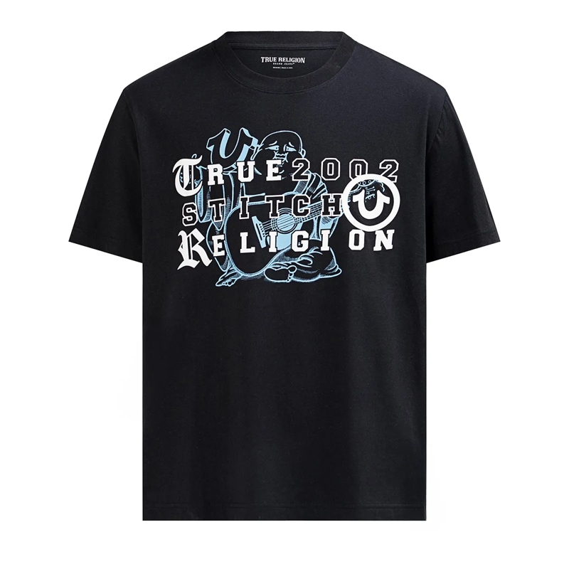 True Religion T-Shirt - T-Shirt- Übereinander angeordnete Logos auf Fro schwarz