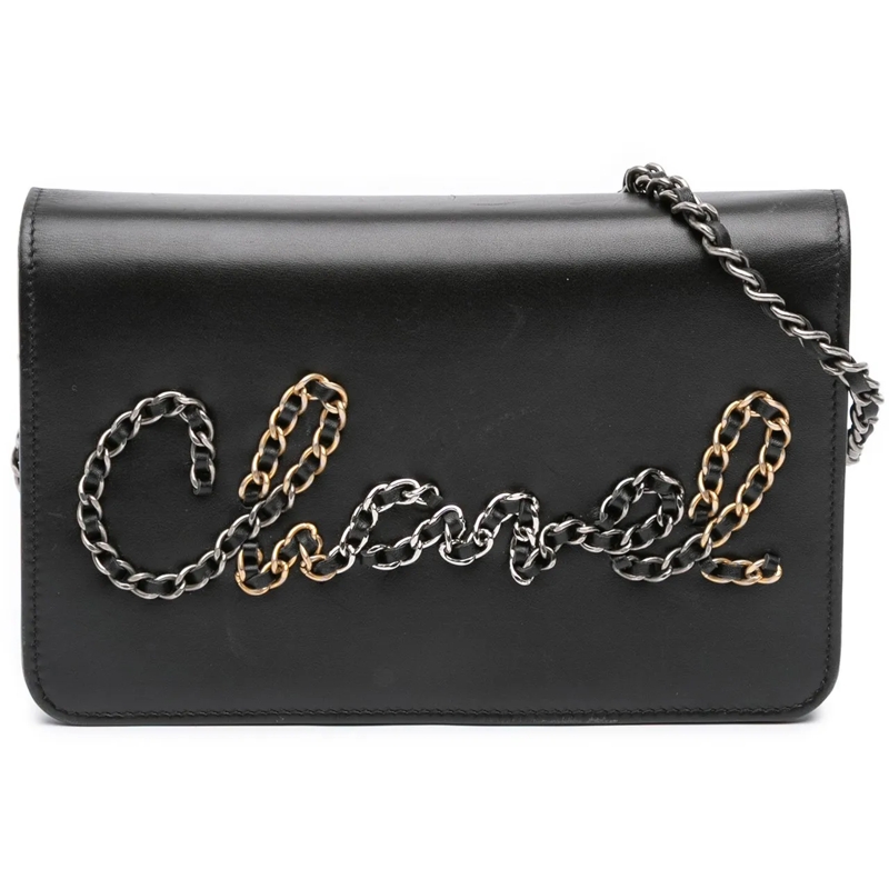 Chanel Sac à bandoulière Calfskin Chain 20s Signe Wallet on Chain schwarz