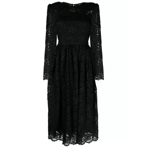 Self Portrait Corded-Lace Pleated Midi Dress Black 