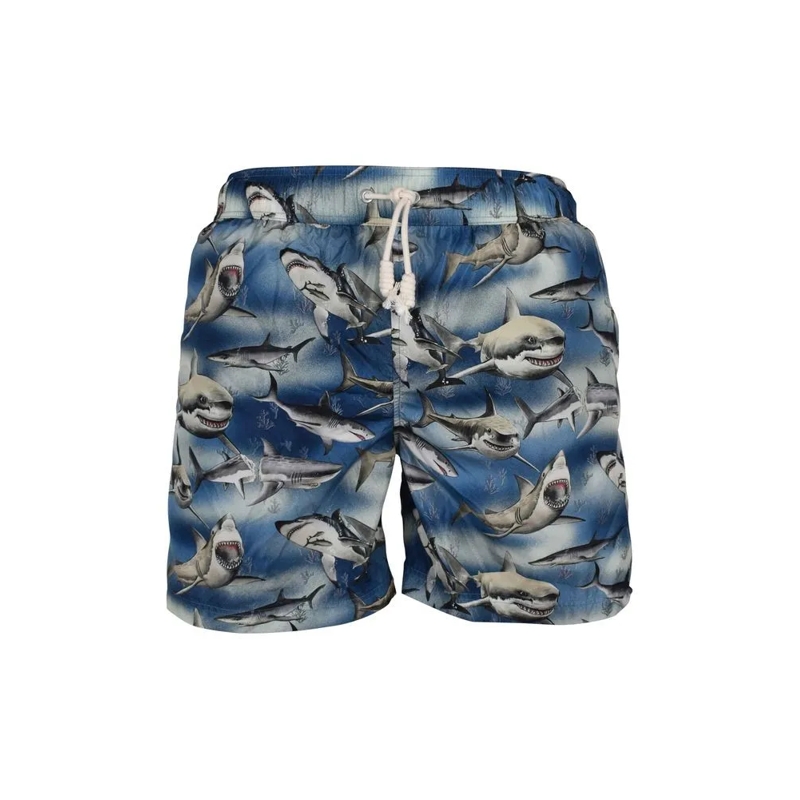 Palm Angels  Blue Sailor Print Nylon Swim Shorts Grey