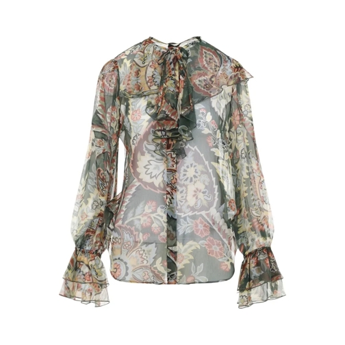 Etro Chemisiers Chiffon Green Silk Shirt Green