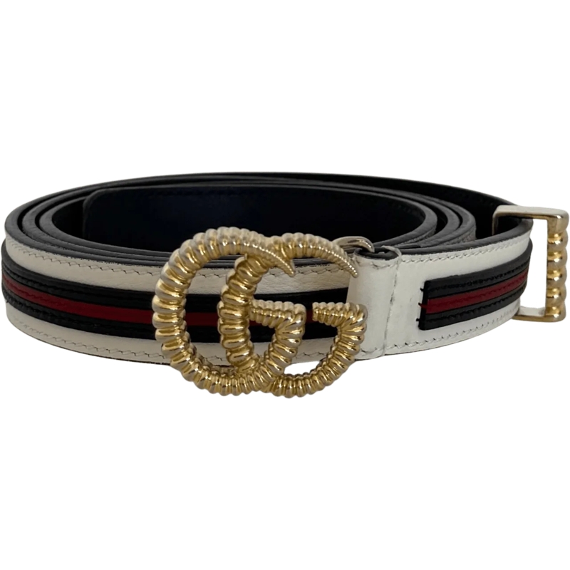 Gucci Ledergürtel Gucci Torchon GG Sylvie Belt White Navy Blue Red / schwarz