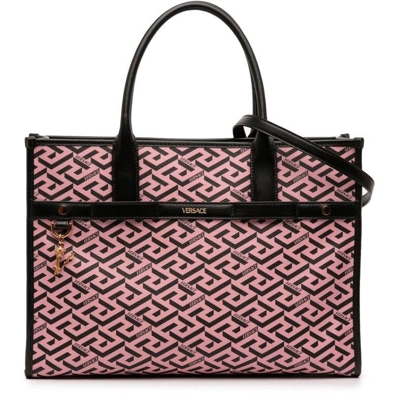 Versace Schultertasche Multicolor Coated Canvas La Greca Tote rose