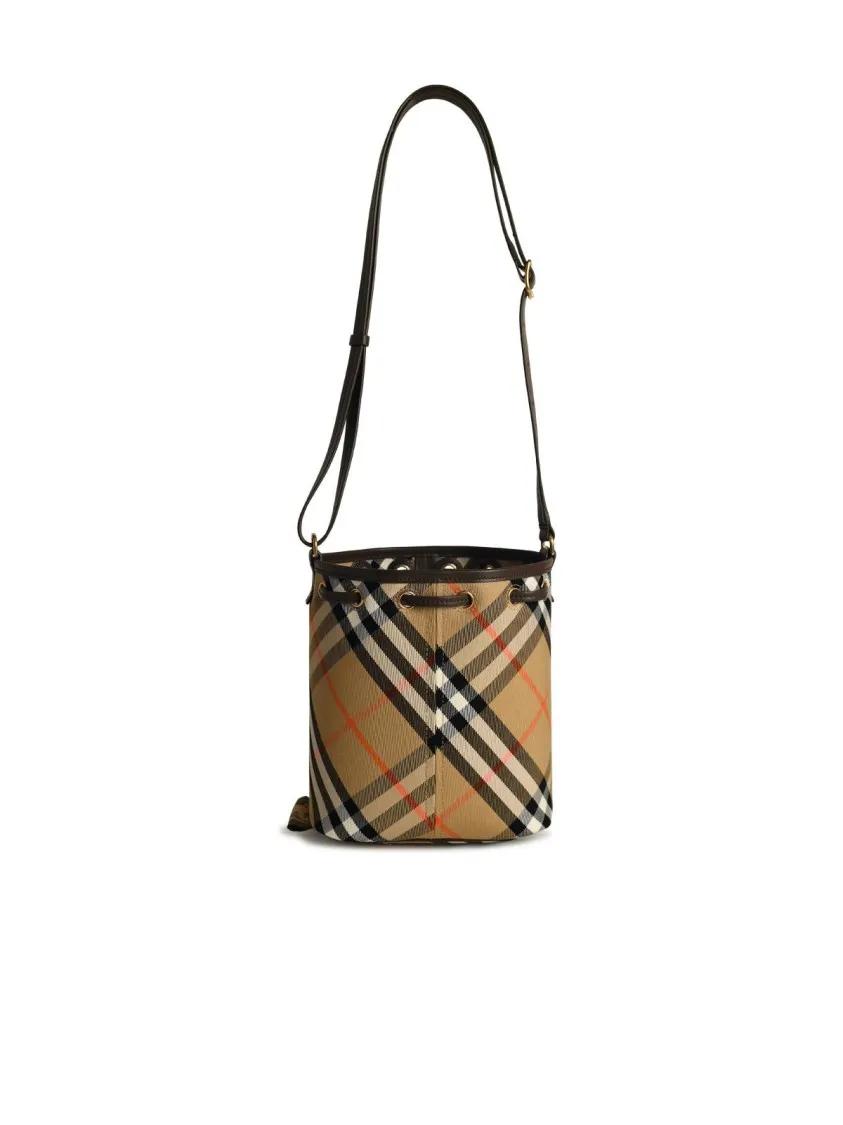 Burberry Shoppers Check' Bucket Bag In Beige Cotton Blend in bruin