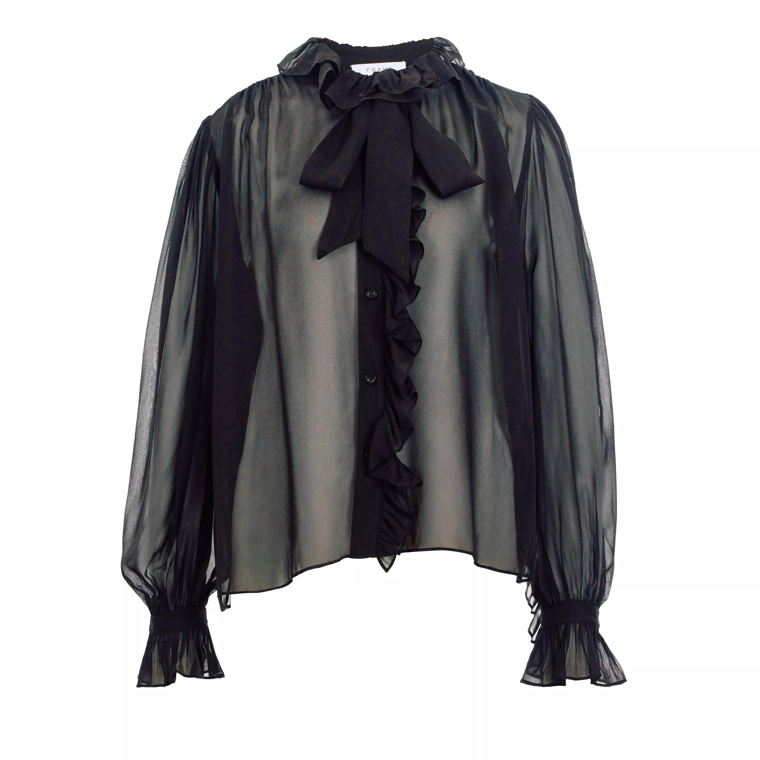 FRAME - RUFFLE FRONT BUTTON UP SHIRT Bluse - Größe M - schwarz