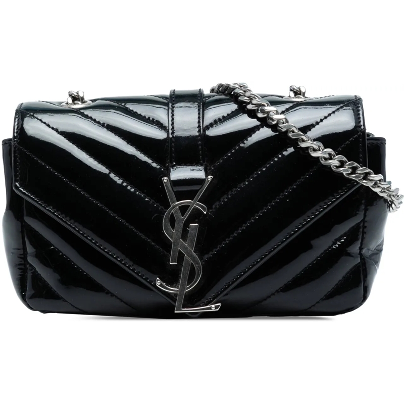 Saint Laurent Sac à bandoulière Baby Patent Chevron Classic Monogram Chain Bag schwarz
