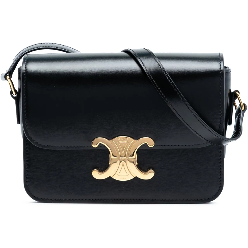 Celine Schultertasche Teen Shiny Calfskin Triomphe Crossbody schwarz