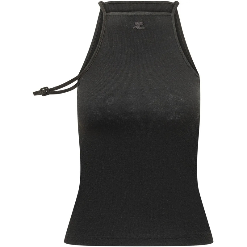 Courrèges Top Top a Costine con Spalline e Fibbie dunkelgrau