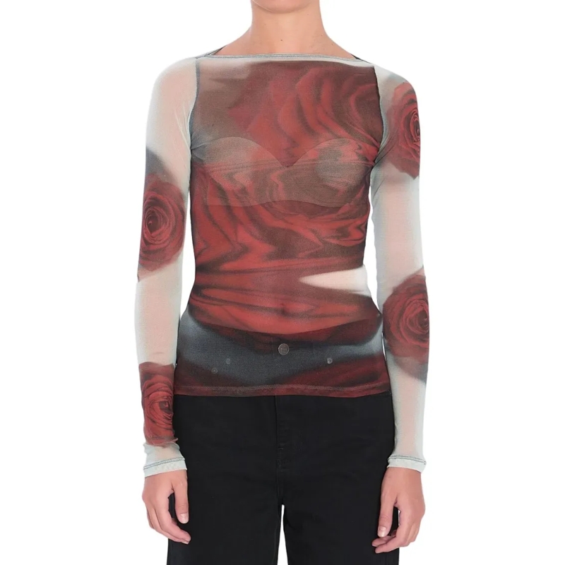 Jean Paul Gaultier Langärmeliges Oberteil Long-Sleeve Semi-Sheer Top Brown
