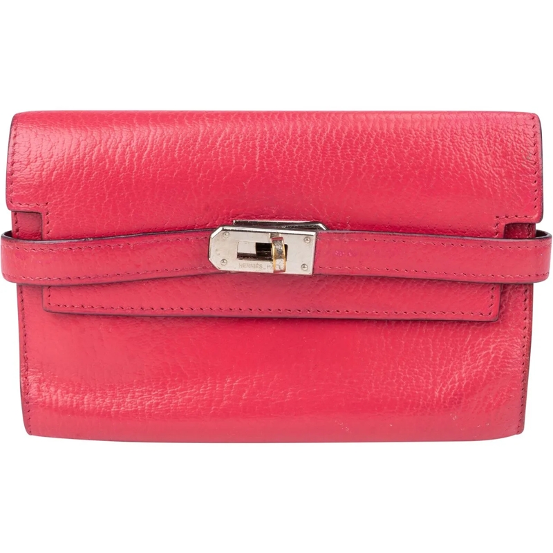 Hermès Geldbörse Hermes Pink Leather Palladium Kelly Wallet rot