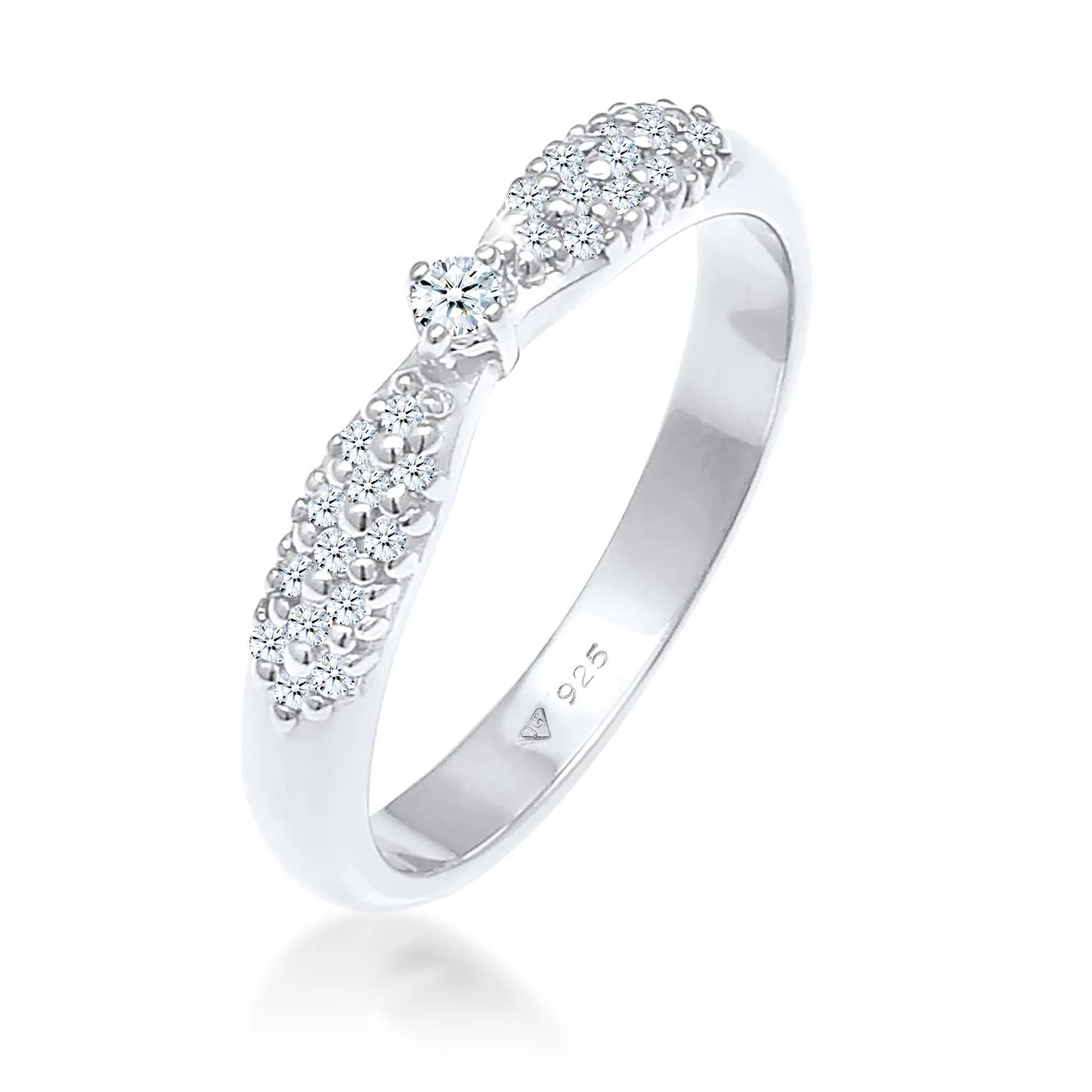 Elli Ringe - Ring Verlobung Glamour Diamant (0.16 ct) 925 Silbe - Gr. 52 MM - in Silber - für Damen