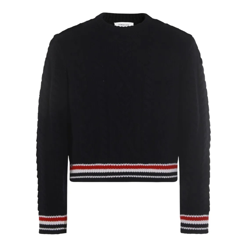 Thom Browne Trui Cable-Knit Sweater With Striped Accents Black