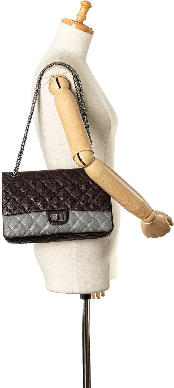 Chanel Hobo bags 2010-2011 Caviar and Iridescent Calfskin Reissue 2 in bruin