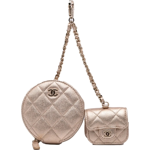 Chanel Porte-cartes Metallic Lambskin Round Clip On Coin Purse and Air gold