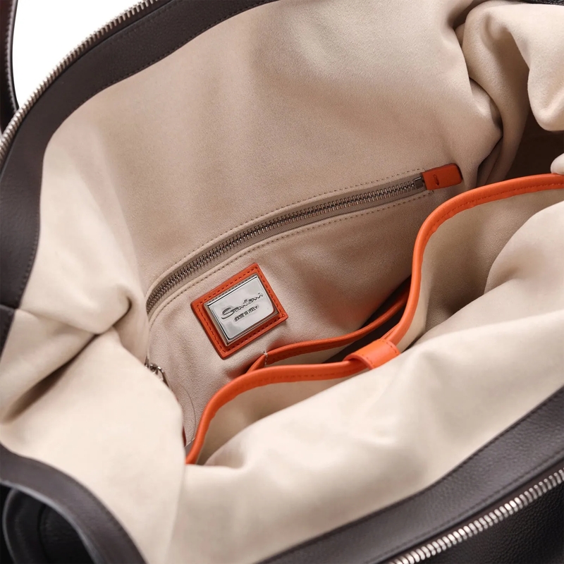 Santoni Schultertasche Weekender aus Leder braun(Image 5)