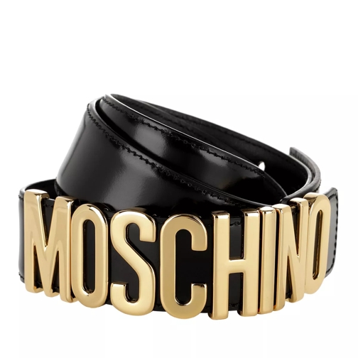 Moschino Calf Leather Logo Belt Black/Gold Leren Riem