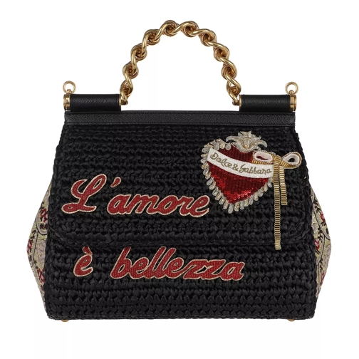 Dolce&Gabbana Sicily Tote Medium Raffia Nero/Multicolor Korbtasche