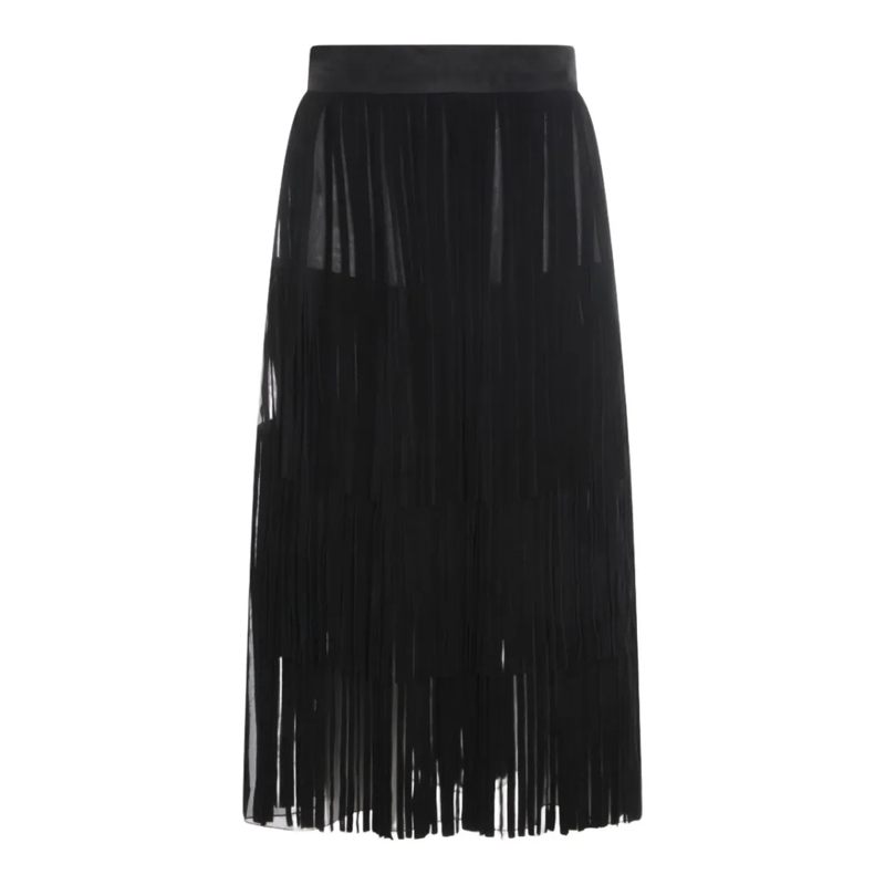 Dolce&Gabbana Midirok Pleated Sheer Midi Skirt With Layered Design Black