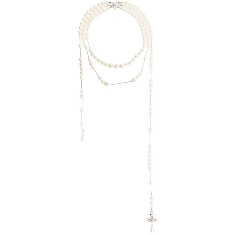 Vivienne Westwood Collier moyen Broken Pearl Necklace Platinum Pearl Multi silber