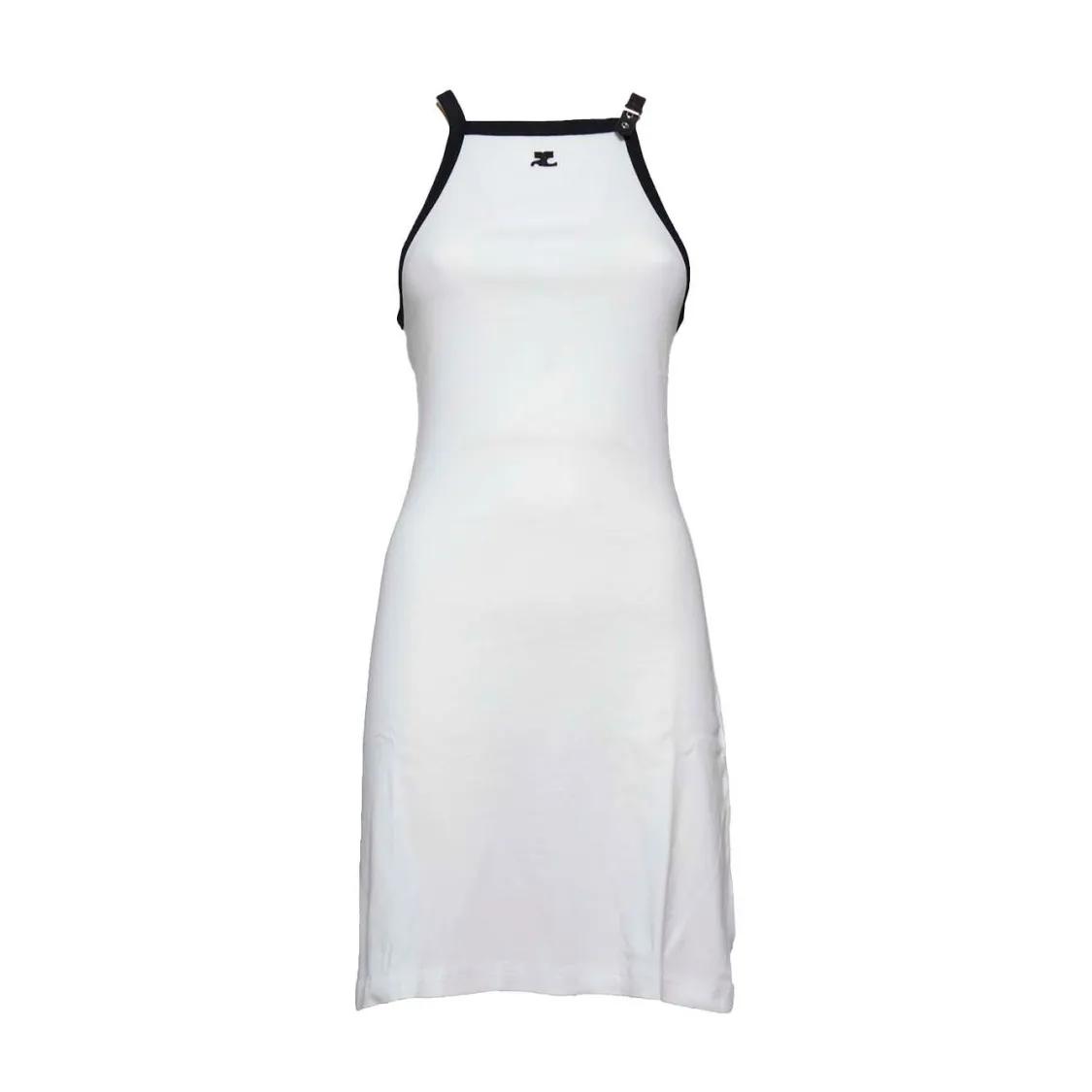 Thumbnail - Courrèges - White Cotton Buckle Short Dress With Contrast Trim - Größe M - weiß