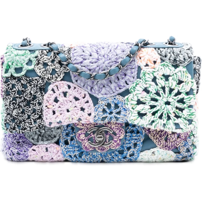 Chanel Schultertasche Small Crochet Cotton Paris-Seoul Crochet Work Flap blau