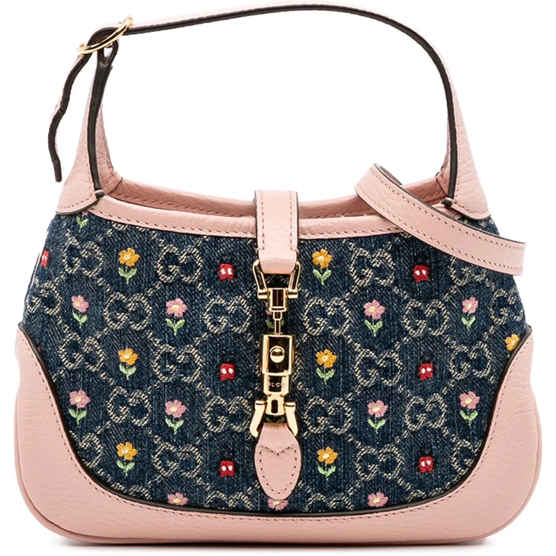 Gucci Schultertasche Limited Edition Mini GG Denim Embroidered Floral J blau