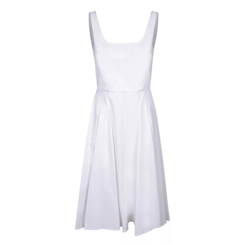 Blanca Vita Stretch Cotton Elegant Midi Cut Dress White 